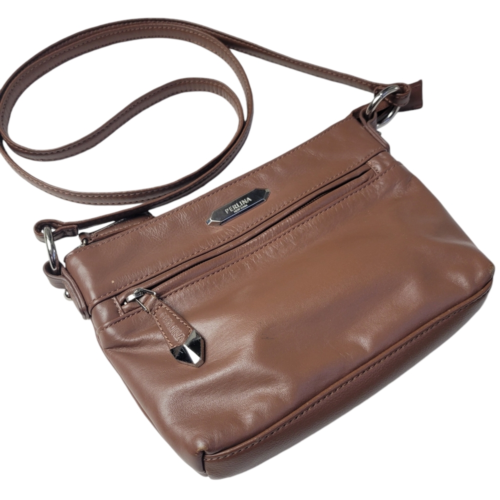Vintage Perlina | Brown Crossbody Bag Small Genuine Leather Purse